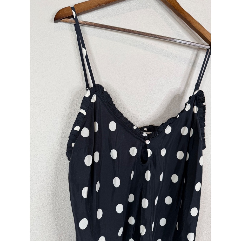 Doen Louise Silk Ruffle Cami Tank Top Solstice Sky Polka Dot Black White XXL - Picture 3 of 12